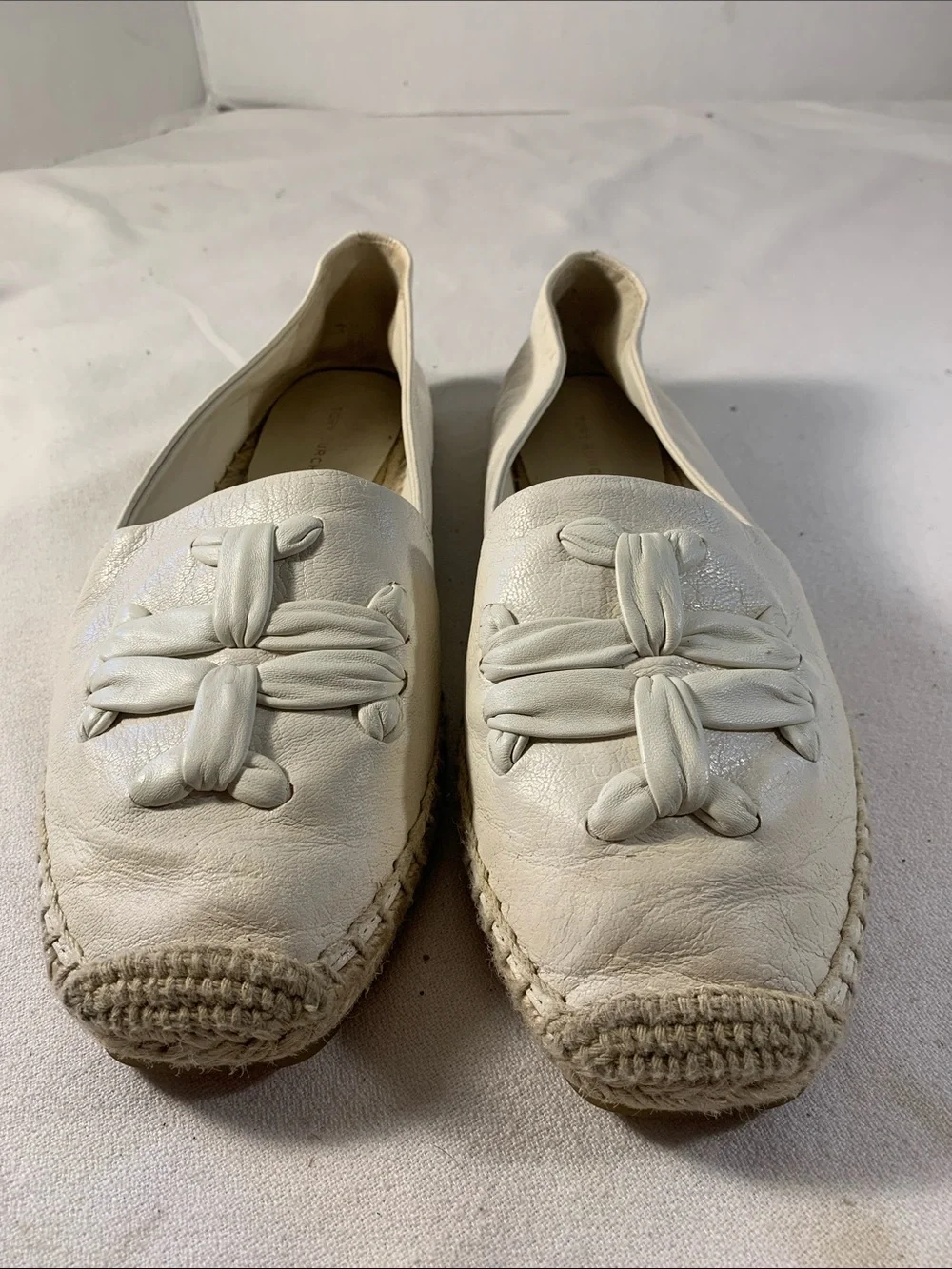Tory Burch Ines Cream Leather Espadrille Slip-On Flats with Braided Logo Detail
